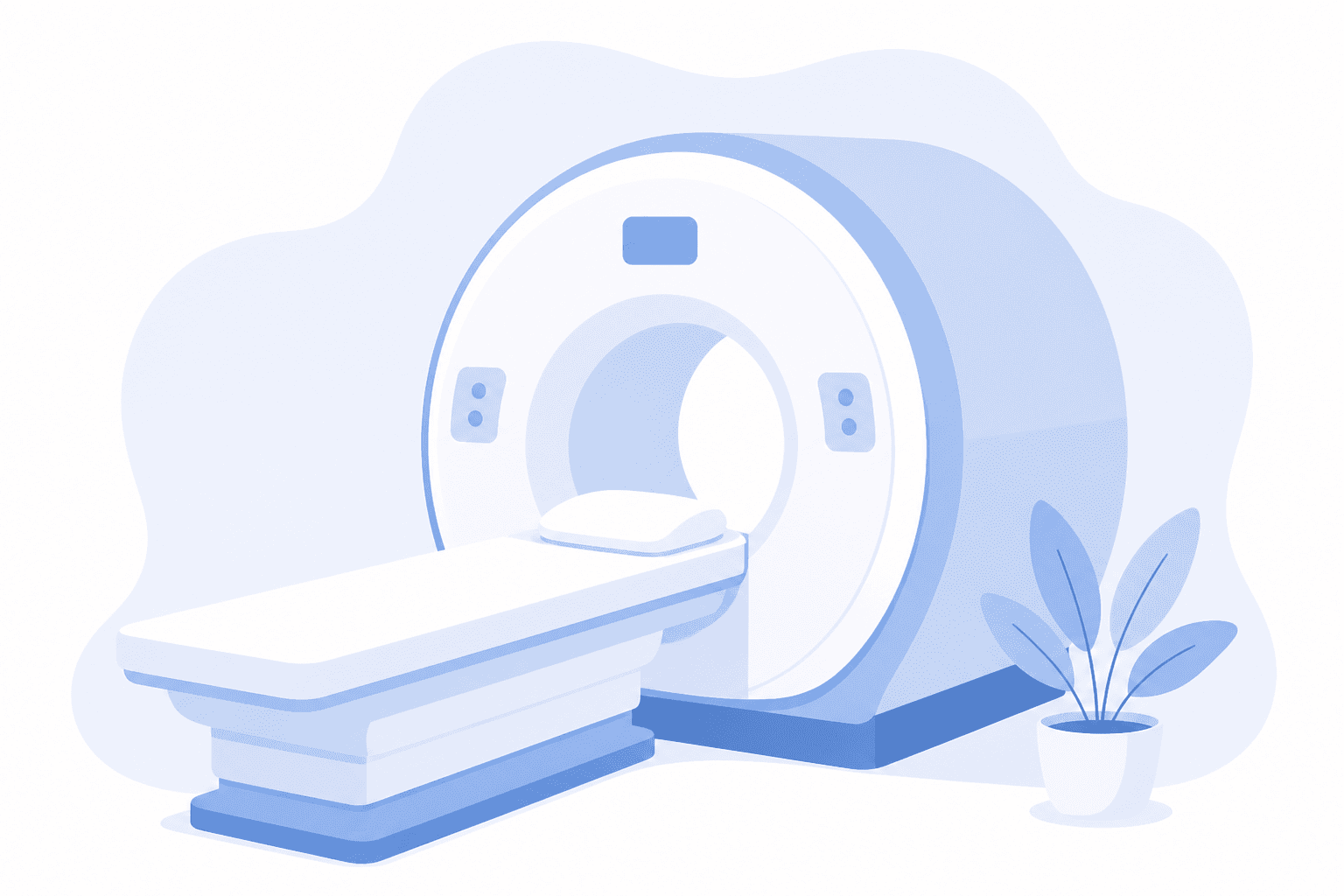 Scanner with a padded table in front of the open bore